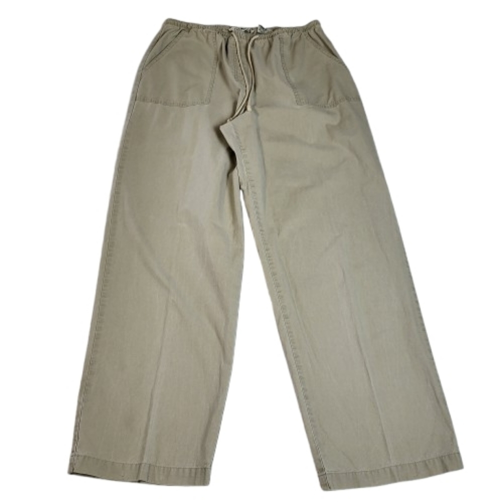 LL Bean Cotton Pull On Pants Drawstring Khaki Lightweight Pockets L Medium Tall